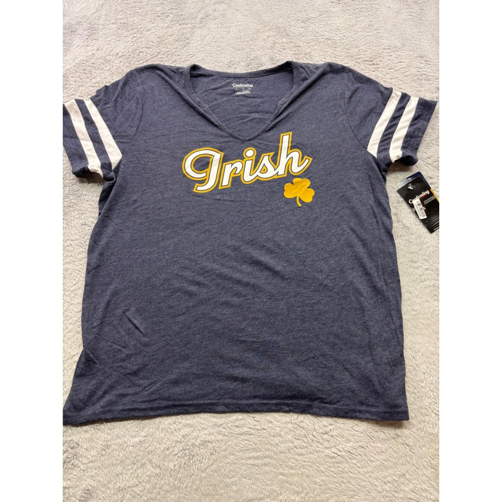 Captivating Notre Dame Fighting Irish Navy Blue Heather V-Neck T-Shirt Womens L